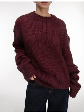 Zara Black Tag Burgundy Crewneck Sweater Size XL Cozy Oversized Knit Sweater